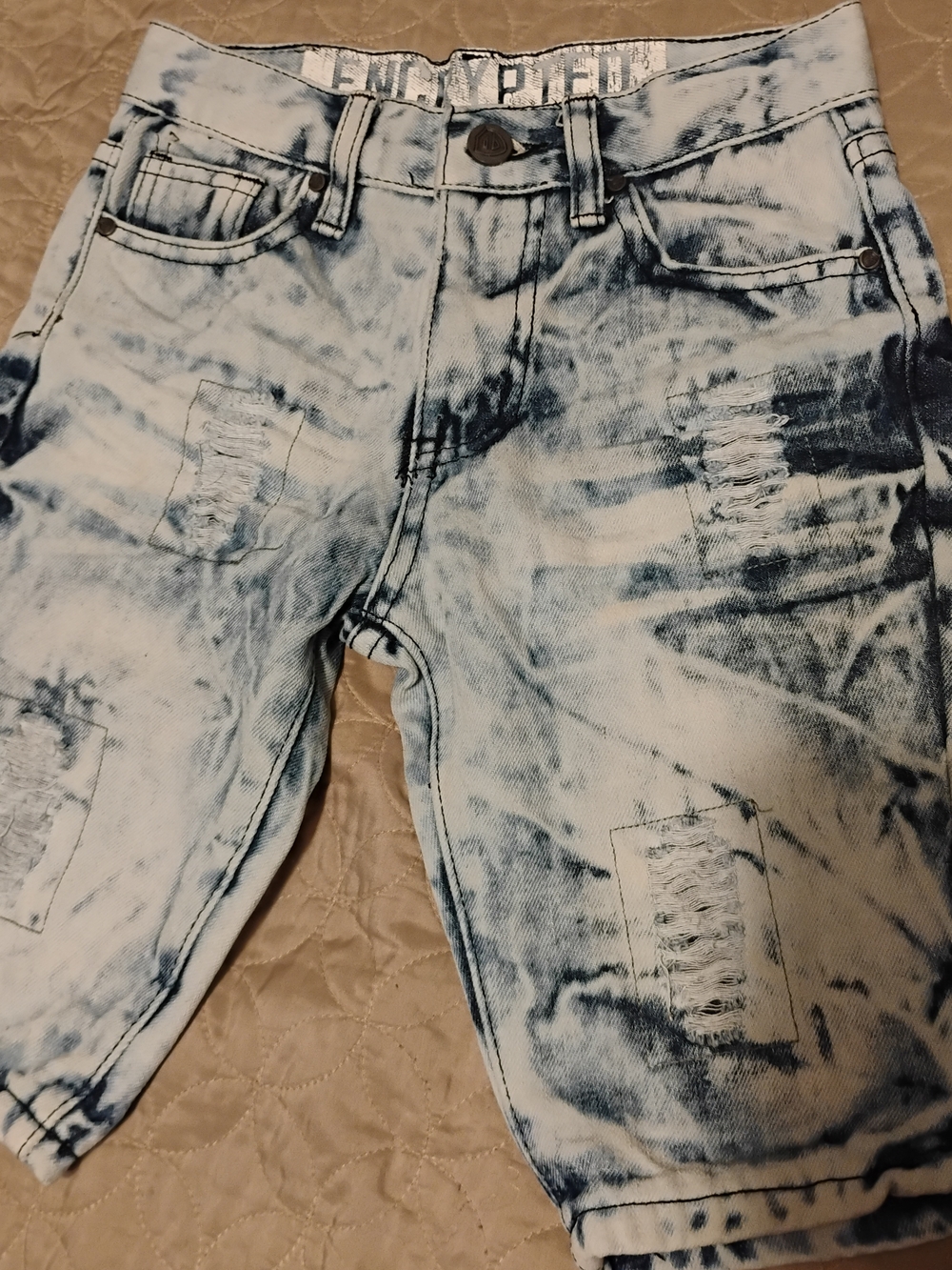 Kids Acid-Wash Distressed Denim Shorts - Blue